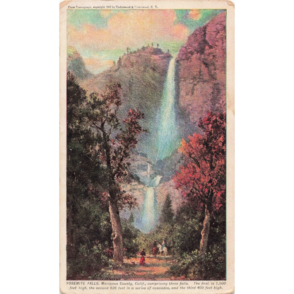 Yosemite Falls Mariposa County California CA Postcard 1902 Underwood & Underwood